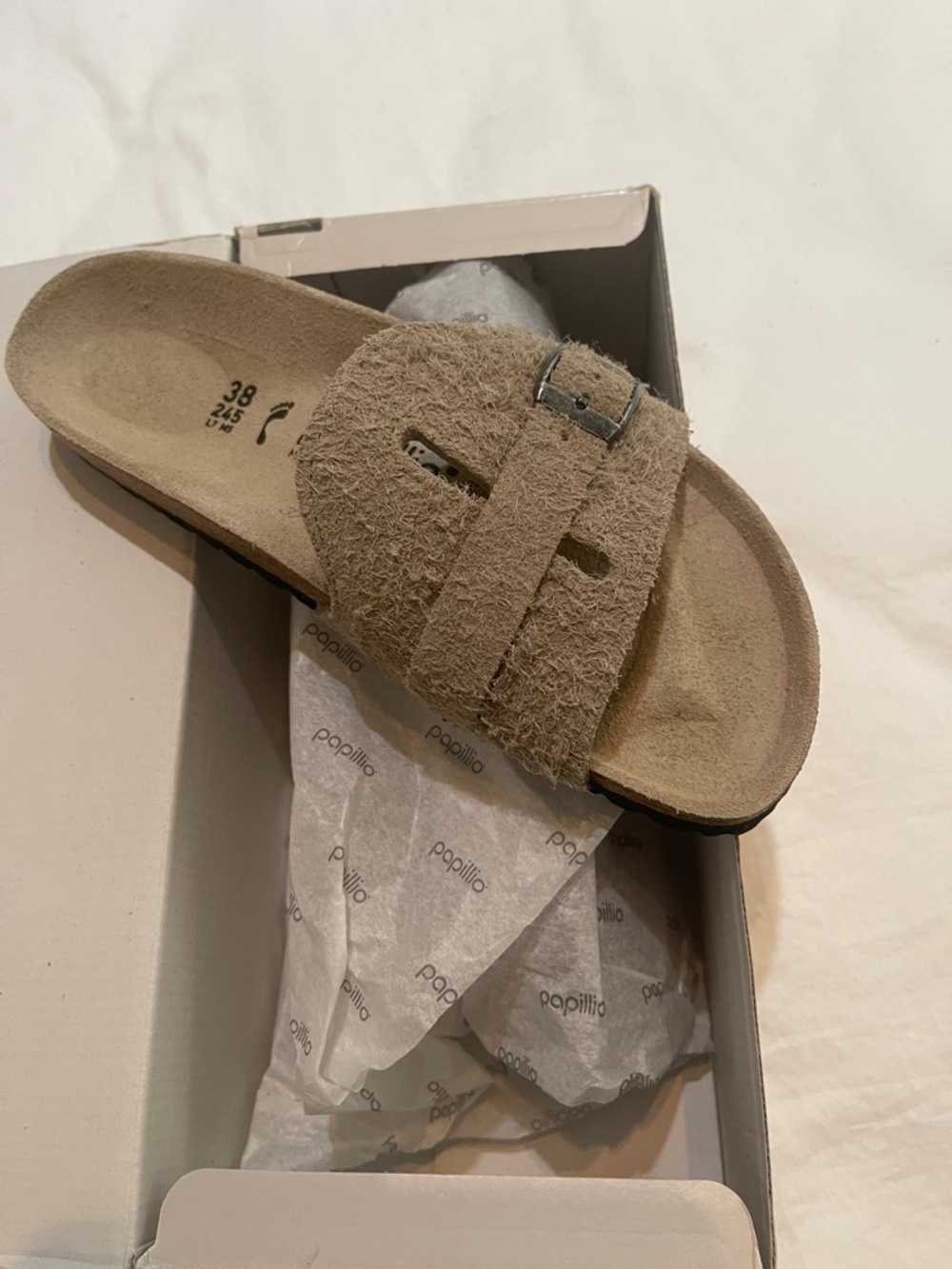 Papillio birkenstock carmen rough suede sandals  taupe nib 38 or 8 -8.5